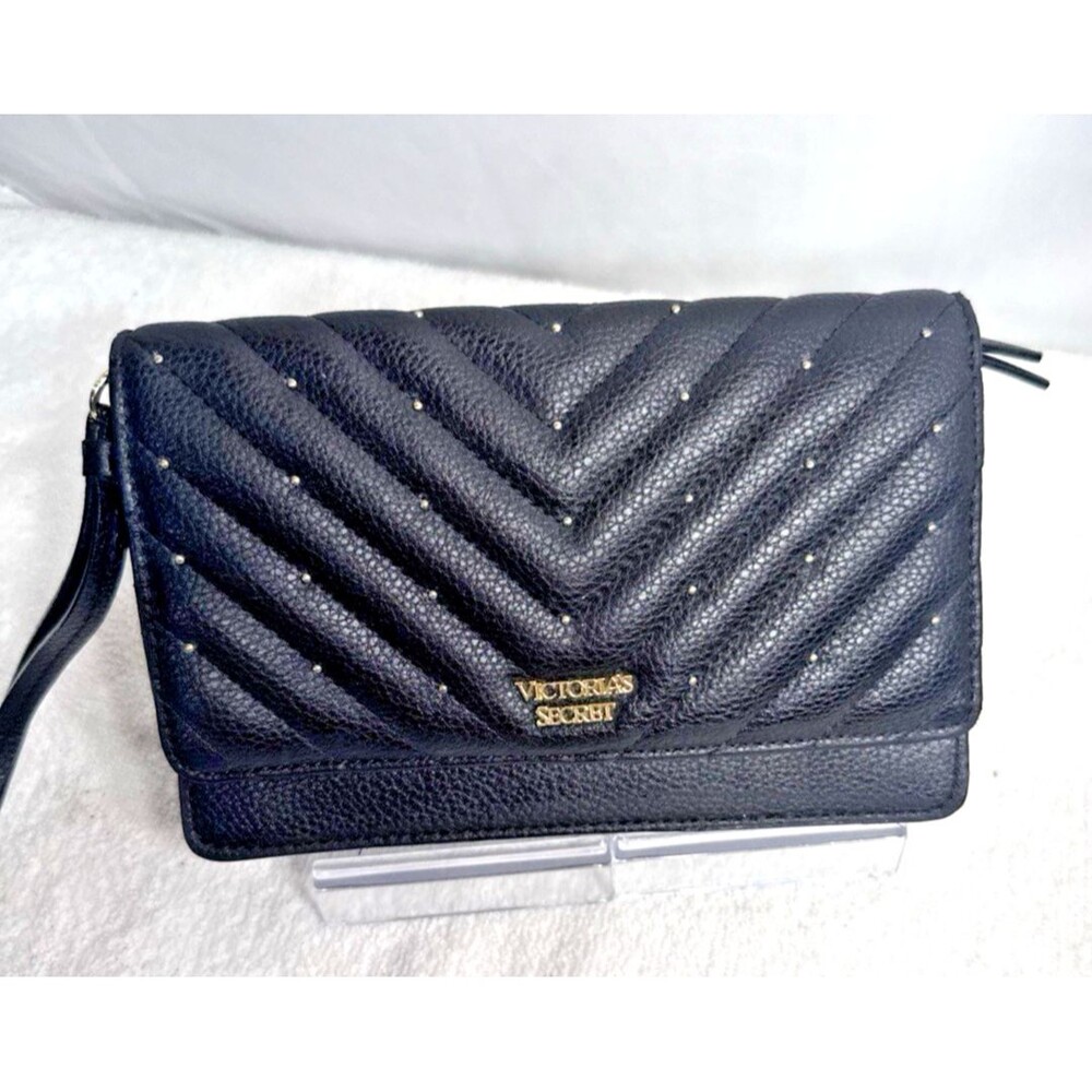 Victoria's Secret Quilted Studded Wristlet Wallet in Black 7X5